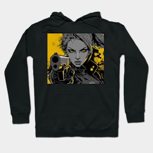 Japanese Samurai Girl Urban Cyberpunk Style Yellow Hoodie